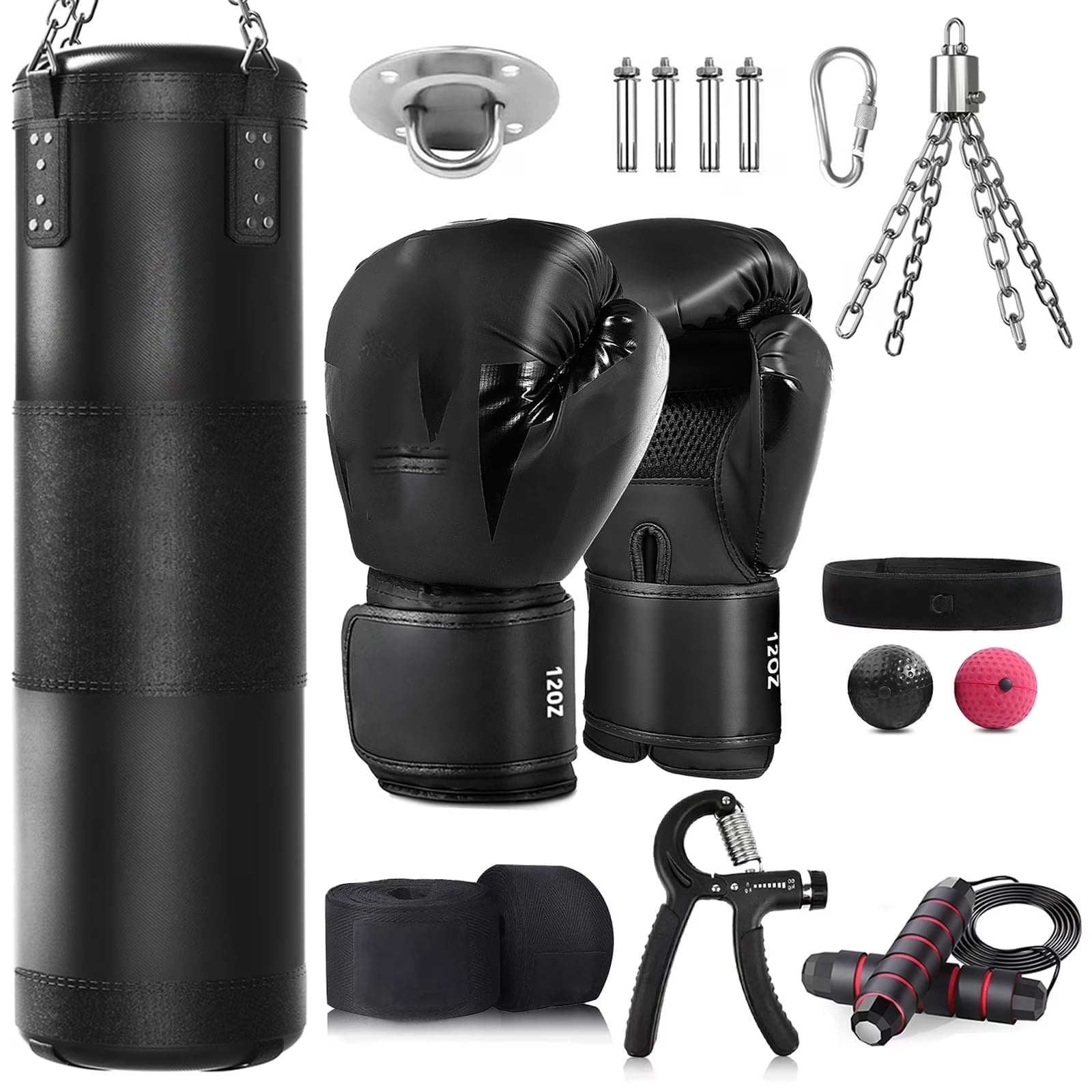 FEHNAG Punching Bag for Adults, 4ft Heavy Boxing Bag Set with 12 OZ Gloves for MMA Karate Kickboxing Boxing - Unfilled