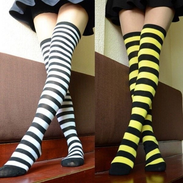 Over The Knee High Socks Striped Ladies Girls Women Stripe Stockings Socks