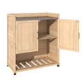 thumbnail image 3 of YODOLLA Potting Bench, Wooden Outdoor Storage Cabinet with Adjustable Shelf, Patio Storage with Metal Tabletop, Potting Table for Garden, Patio and Lawns, Natural Wood, 3 of 9