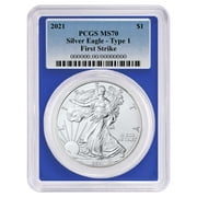 2021 $1 Type 1 American Silver Eagle PCGS MS70 FS Blue Label Blue Frame
