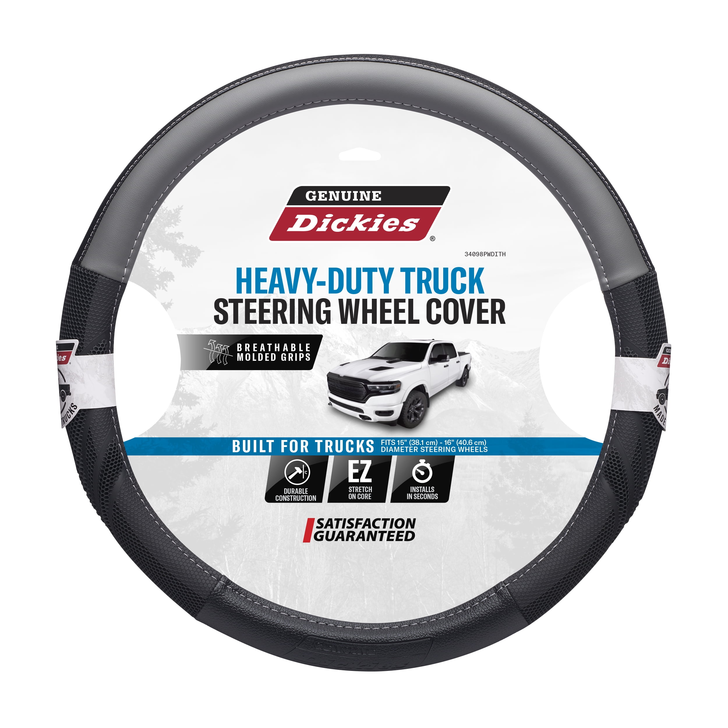 Genuine Dickies Dura Grip Black-Gray Truck Steering Wheel Cover