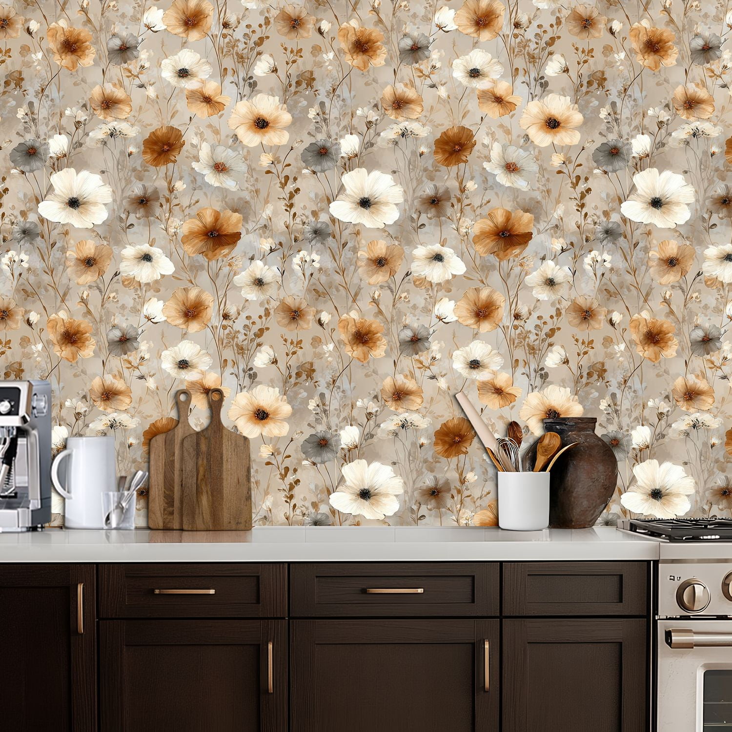 Peel and Stick Wallpaper Soft Floral Beige White Gray Flowers Light Wall Mural 17.7in x 9.8ft Self Adhesive Removable Wall Paper Renter Friendly Wallpaper for Nursery Bedroom Cabinets