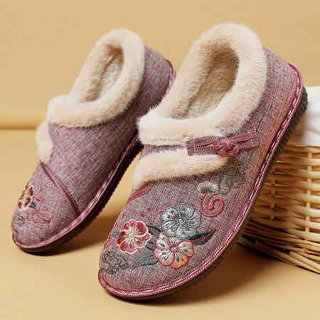 

WQJNWEQ Women s Flats Shoes Leisure Embroidered Ethnic Style and Fleece Thickened Warm Soft Sole Non-slip Casual Mother Cotton Shoes Comfort