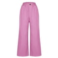 thumbnail image 4 of 50% off Clear! HAPIMO Women's Wide Leg Cotton Linen Capri Cuff Pants Summer Discount Elastic Waist Drawstring Fashion Sale Solid Trousers for Girls Leisure Workout Sports Loose Pink M, 4 of 9