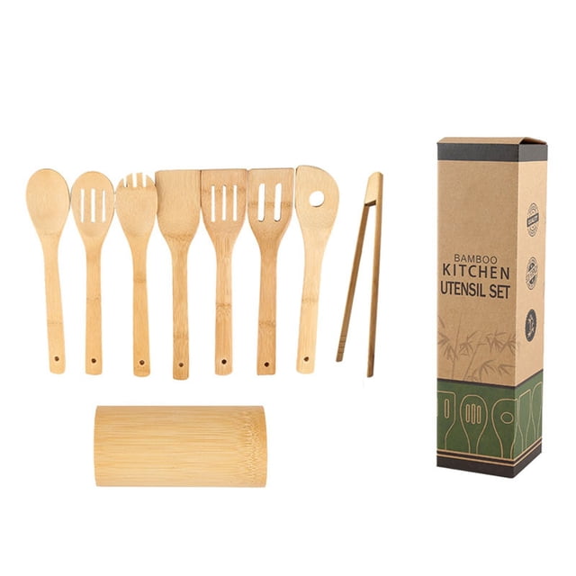 HBFAGFB Wooden Spoons for Cooking 9 Piece Kitchen Utensil Set Easy to Clean and Durable Beige