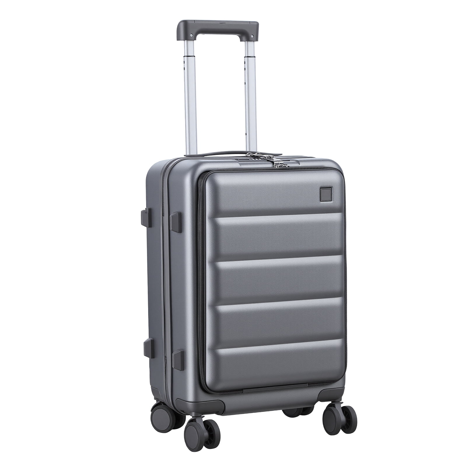 Sioweci 20 Inch Carry-On Luggage with Front Laptop Pocket, USB Charger Port & Cup Holder,360 Degrees Spinner Wheels, Side Hook, Phone Stand , TSA Lock, Suitcase,Dark Gray