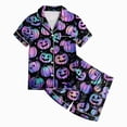 thumbnail image 4 of KPOPLK Little Girls Pajamas Set Halloween Sleepwear Short Sleeve Button Down Silk Shirt and Shorts Sleepwear 2 Piece Kids Pjs 2-13Years,Size 6-7 Years, 4 of 5