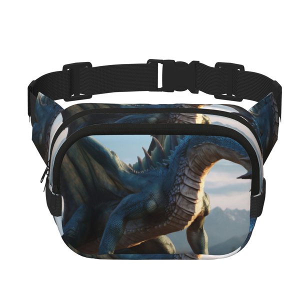 Fotbe Wild Blue Cool Dragon Cangurera Cuadrada con Estampado de Doble Capa, Bolsa de Cintura Ajustable Mini para Hombres y Mujeres