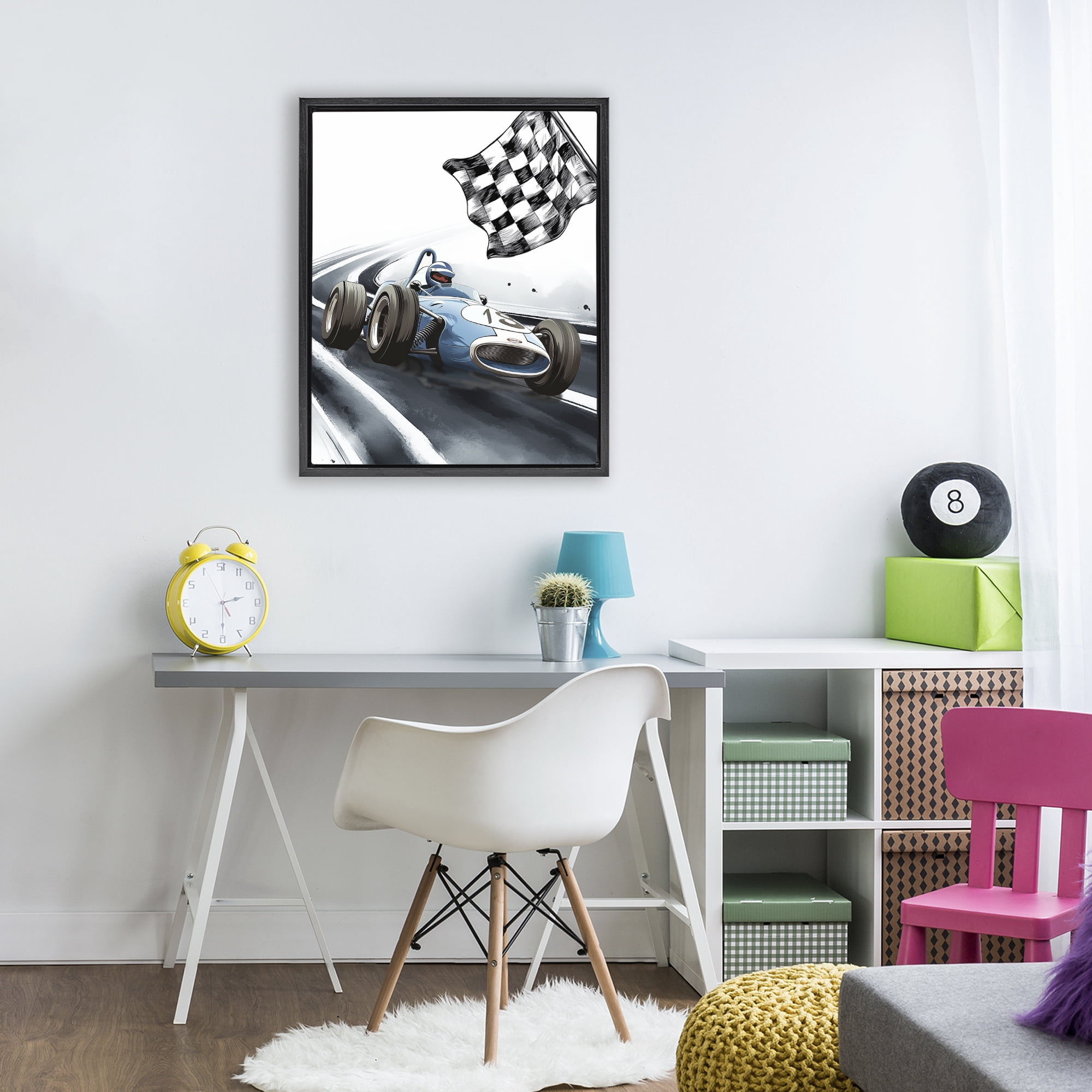 Stupell Industries Dynamic Racecar Driving Black Framed Floater Canvas Wall Art, design by Christine Simpson Art