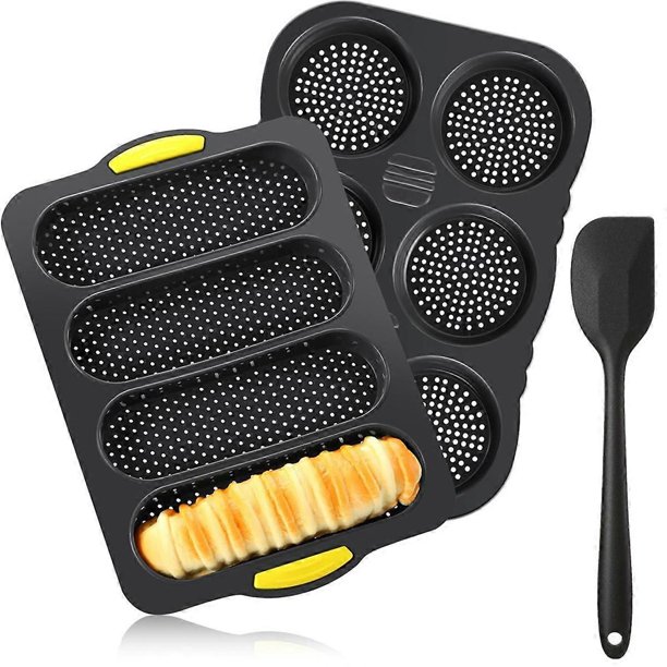 Silicone French Bread Pan and Hamburger Bun Pan Set Nonstick 4 Wave Baking Tray 6Cup Hamburger Bun Mold Bread Pans