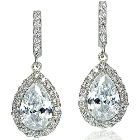 Cz Sterling Silver Teardrop Dangle Earrings Cz Sterling Silver Teardrop Dangle Earrings