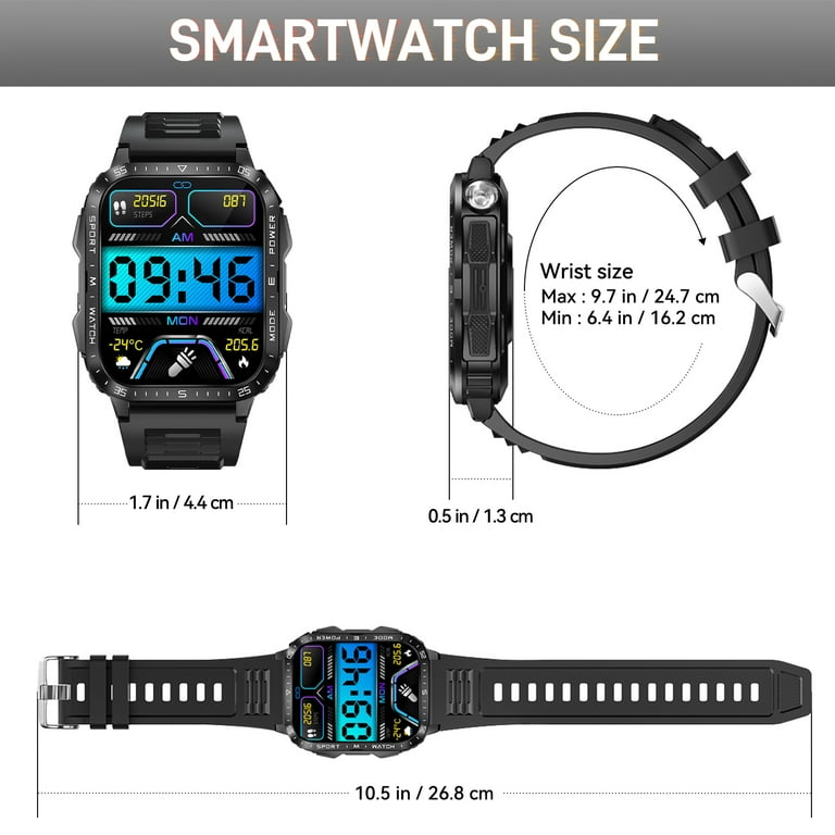VOPOCO KT79 Smart Watch for Men with LED Flashlight 3ATM