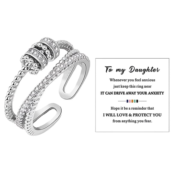 DESIGNICE Fidget Anxiety Ring for Women, Adjustable Spinner Bead Stress Relief, Cubic Zirconia