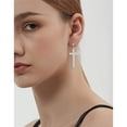 thumbnail image 2 of Pendientes colgantes con forma de cruz de diamantes de imitación para mujeres y niñas, chapados en plata, con circonita cúbica, delicados y ligeros, 2 of 5