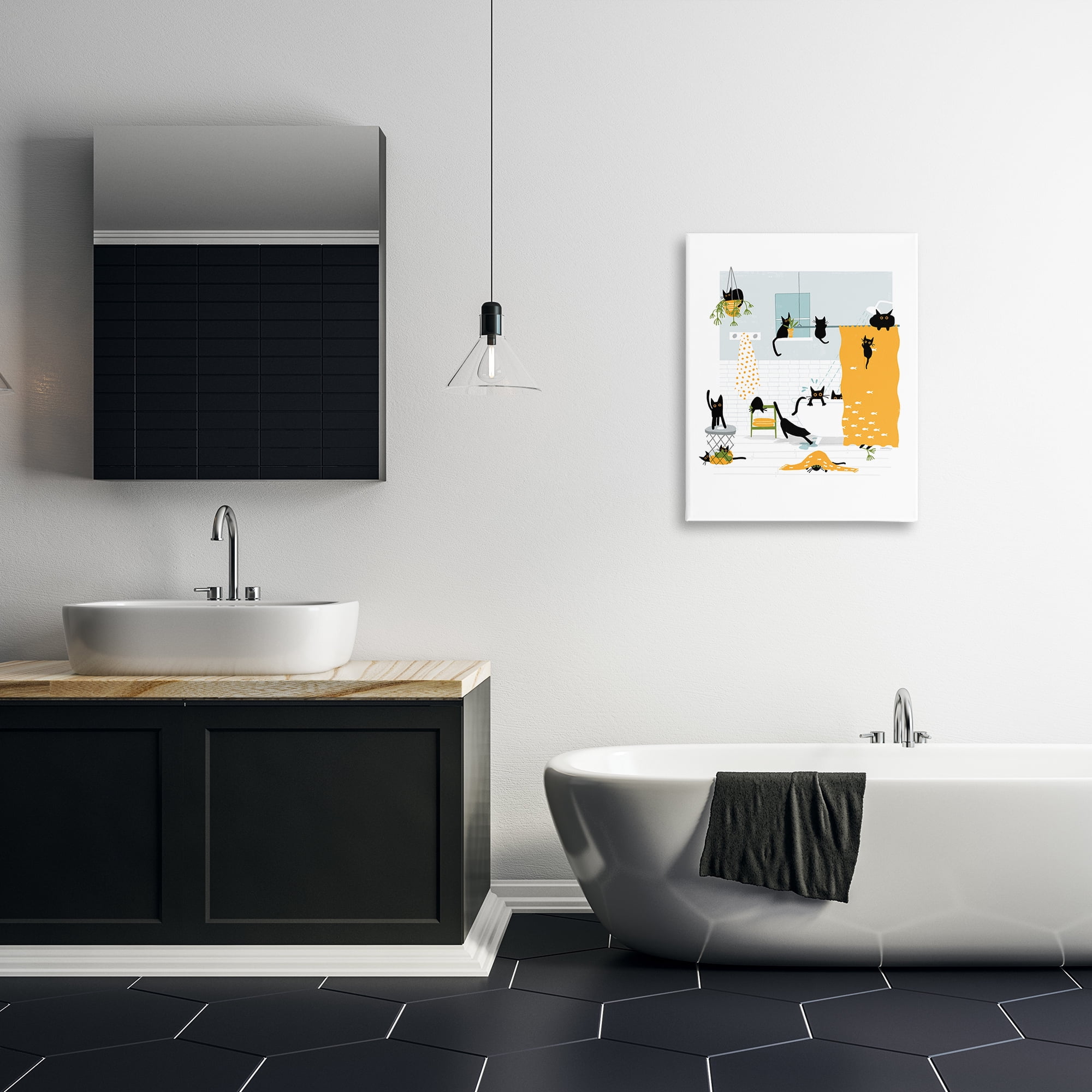 Stupell Industries Black Cats Bath Time Bath & Laundry Painting Wrapped Canvas Art Print Wall Art, 24 x 30