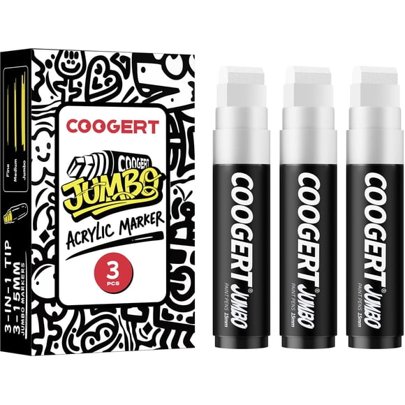 Coogert 3 marcadores permanentes acrílicos jumbo para carteles