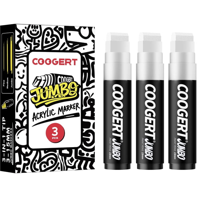 Coogert 3 marcadores permanentes acrílicos jumbo para carteles
