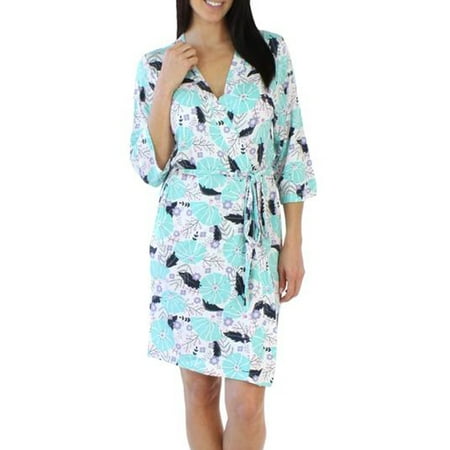 Cotton Knit Wrap Robe - bSoft Women's Sleepwear Lightweight Bamboo Knit Kimono Short Bathrobe Wrap Robe
