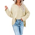 thumbnail image 5 of Aleumdr Sweaters for Women Long Sleeve Button V Neck Jumper Tops Oversized Waffle Knit Pullover 2XL, 5 of 8