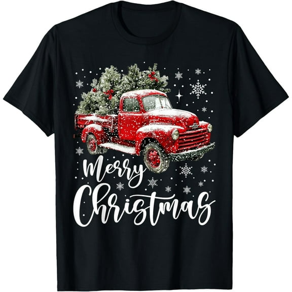 Premium model-Unisex-100% cotton-Merry Christmas Red Truck Family Matching Christmas Pajama T-Shirt