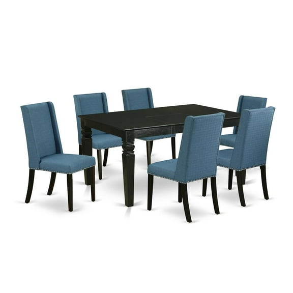 East-West Furniture WEFL7-BLK-21 7-Piece dinette set- 6 parson dining chairs and Butterfly Leaf dinner table hardwood frame -High back & Black Finish