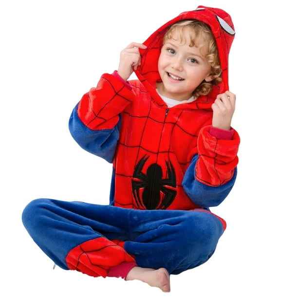Conjunto de pijama de invierno con el personaje de dibujos animados de Lilo Stitch para niños, cálido y acogedor disfraz de Spiderman de peluche, ropa de dormir para regalo de cumpleaños