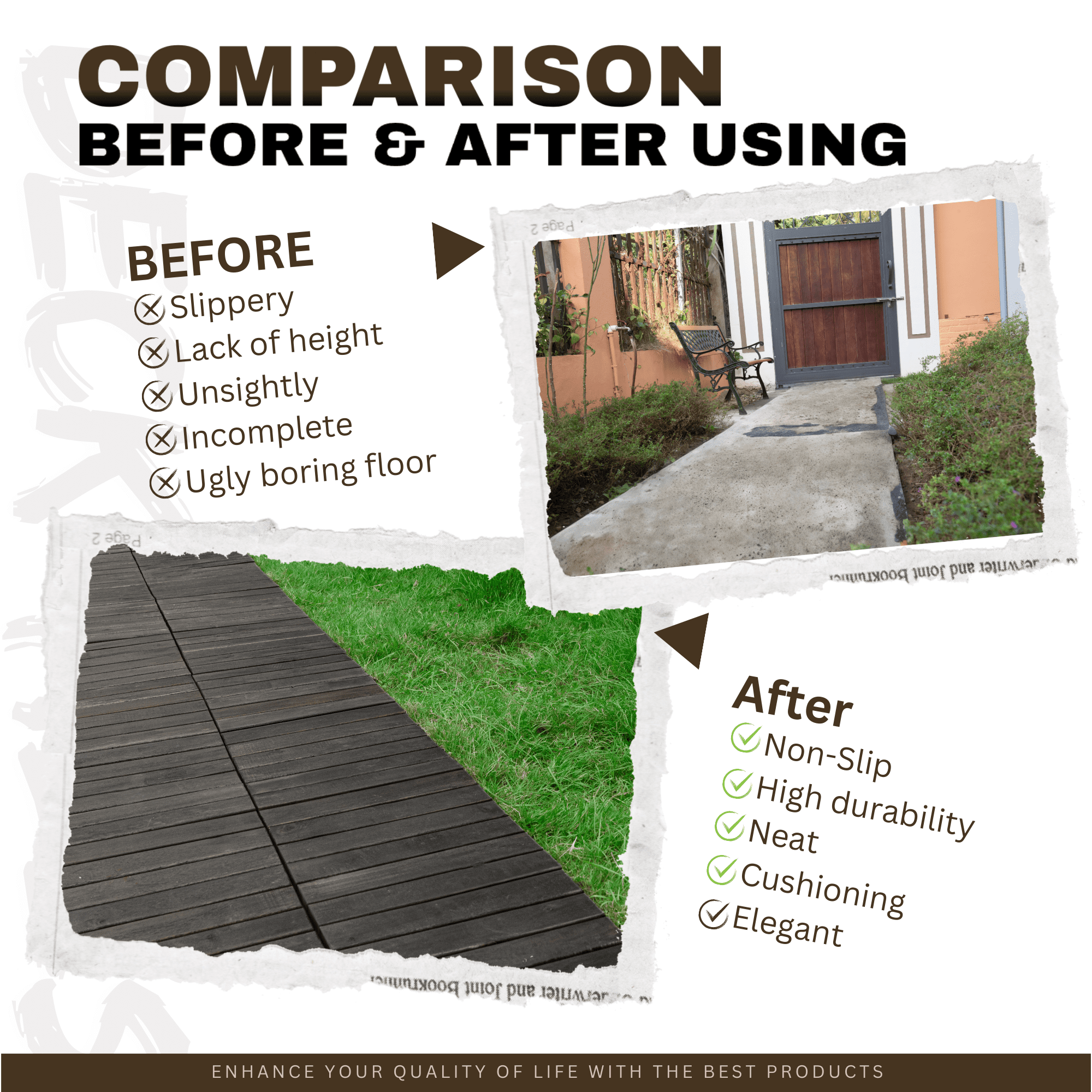 10 PCS Interlocking Deck Tiles 12"x12", Dark Brown Striped Acacia Hardwood Outdoor Flooring for Patio, Balcony, Poolside