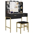 thumbnail image 1 of HOMCOM Makeup Vanity Desk and Stool Set with Lighting Mirror, Black, 1 of 10