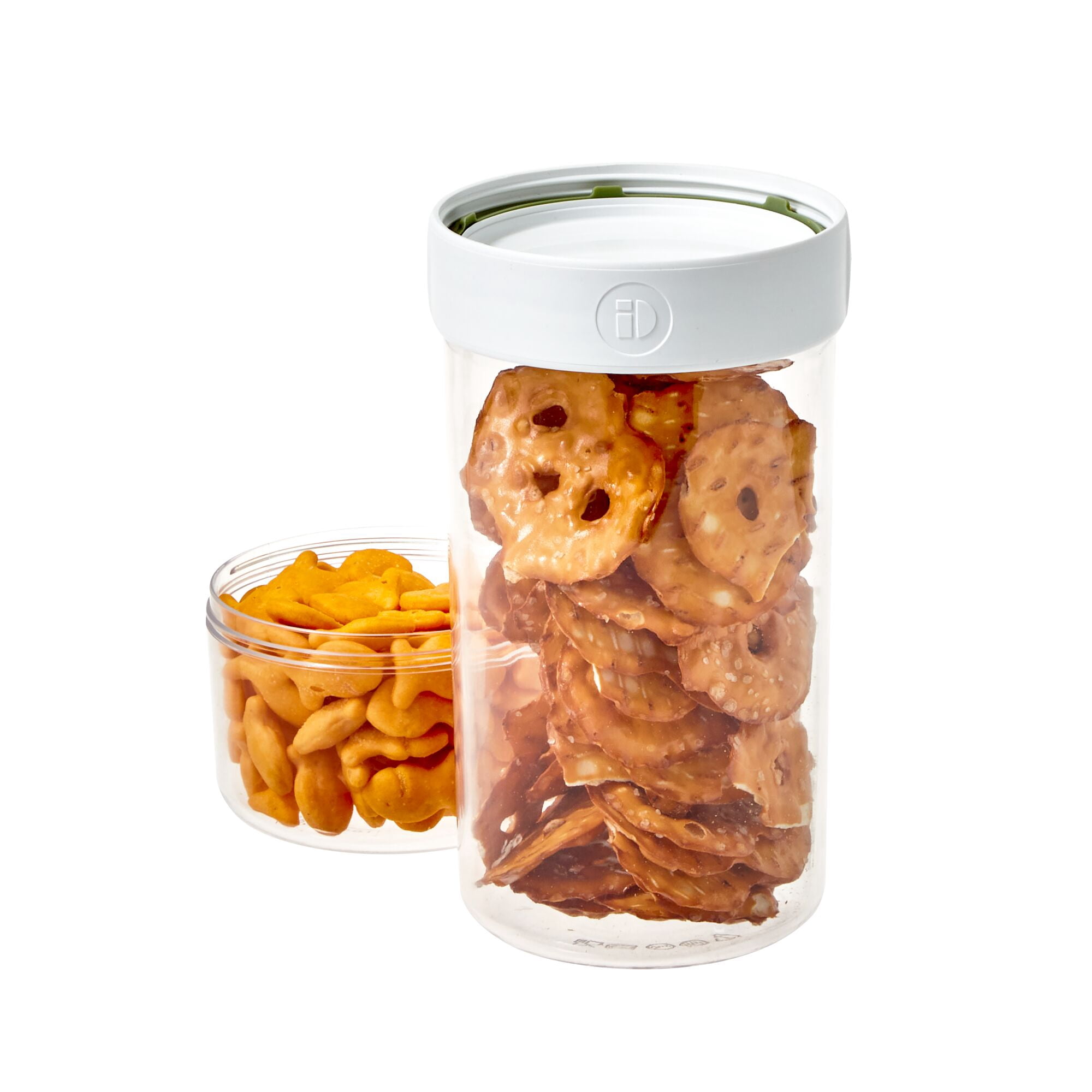 iDesign Plastic Large Stack n’ Snack Canister, 3.6” L x 3.6” W x 8.3” H, Clear/White