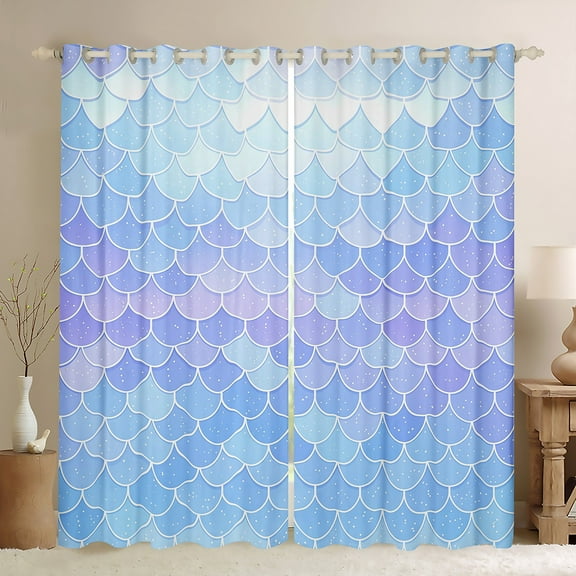 Manfei Sea Animal Black Out Curtains,Mermaid Fishtail Curtains Pack of 2 (42x63 Each),Gradient Purple Blue Bedroom Curtains For Princess,Ultra Soft Home Decor