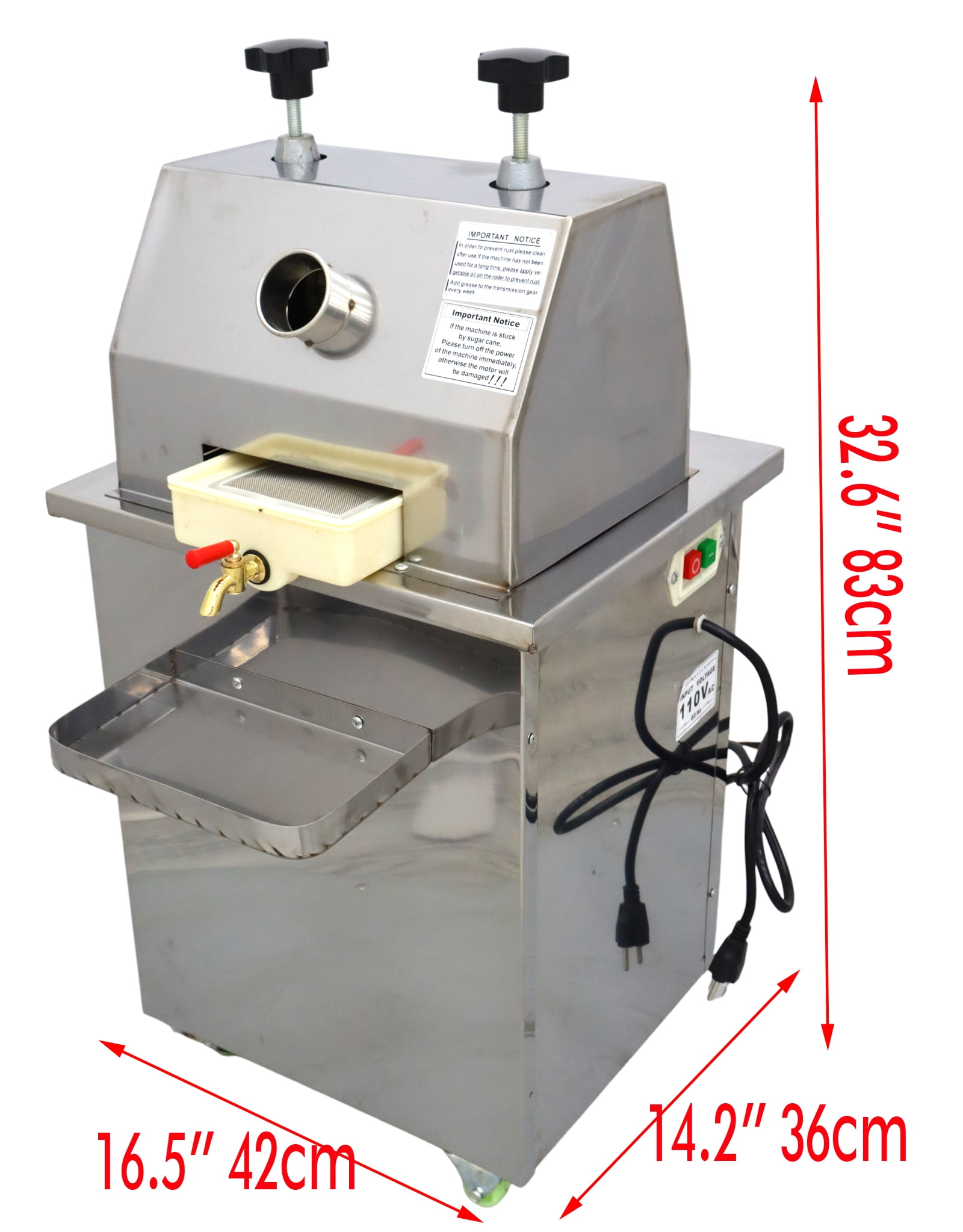 Electric 3 Rollers Vertical Sugarcane Juicer Machine Stainless Steel Sugar Cane Press Juice Extractor 110V