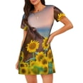 thumbnail image 1 of Balery Horse Sunflowers Camisón de manga corta con cuello redondo para mujer, cómodo y elegante., 1 of 6