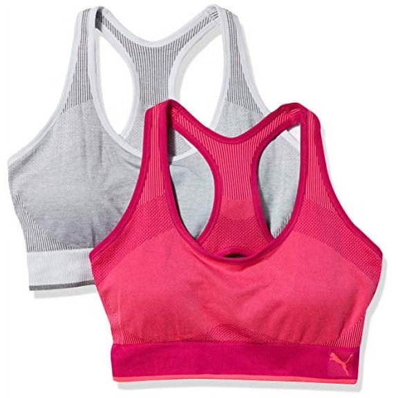 PUMA Women's Seamless Bra, Pink/White, Large