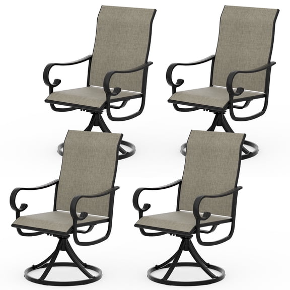 Zidtia Patio Swivel Rocker Chairs Set of 4, High Back Outdoor Dining Chairs with Sturdy Metal Frame, All-Weather Swivel Chairs,Brown