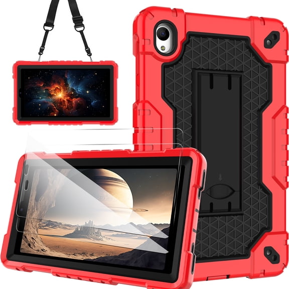 FIEWESEY Case for Onn 7 inch Tablet Gen 4 2024 Case Heavy Duty Built in Stand Hard Back Shell Protective Case with with Screen Protector for Onn 7 2024 Model:100135924 Tablet (Red/Black/2 PCS)