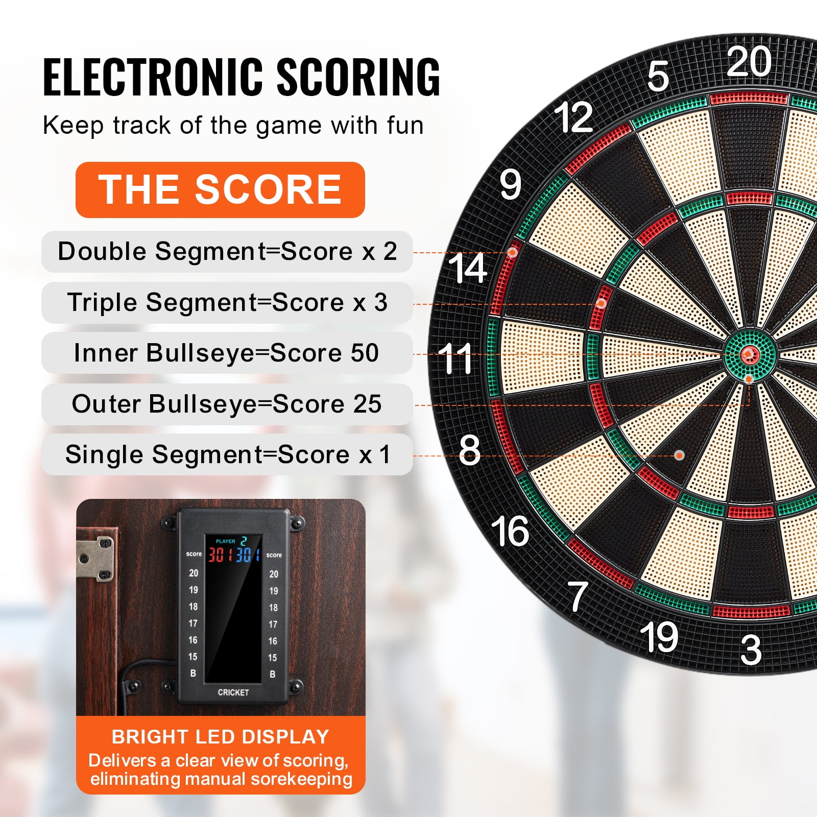 KFFKFF Dartboard with Cabinet Kit, Play-Set Bundle Dartboard Cabinet Kit, Concealed Cabinet Offers Digital Scorekeeping, Simple Installation, Comes with All Required Accessories