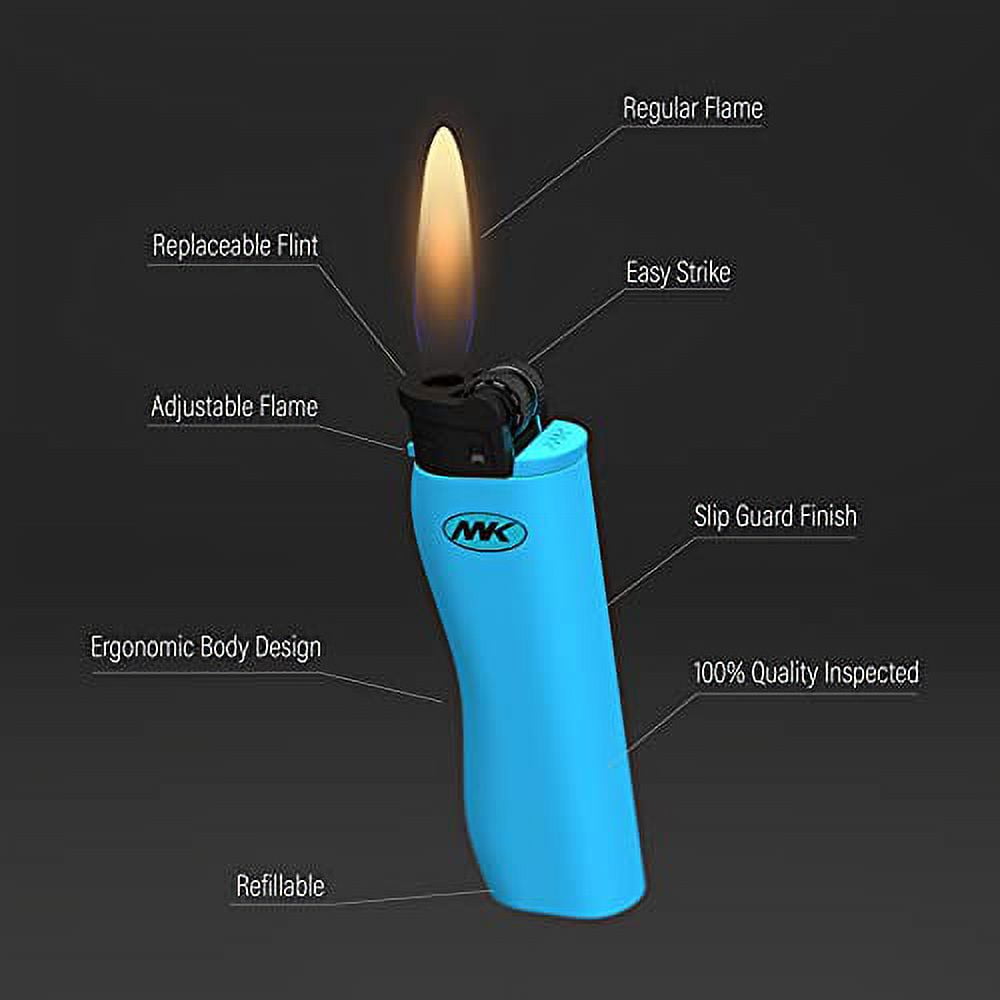 MK Lighter 9G Flint Strike Refillable Lighters, Ideal to use as Candle Lighters, Lighters in Bulk, BBQ Lighters, Butane Lighters, Classic Pocket Lighters. (9G)