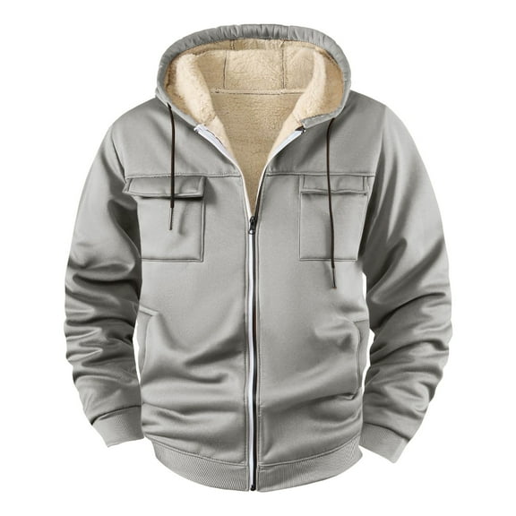 WMTBSRSW Mens Fleece Lined Cargo Hoodies Warm Long Sleeve Sherpa Cardigan Jackets Winte Warm Casual Drawstring Sweatshirts with Hood