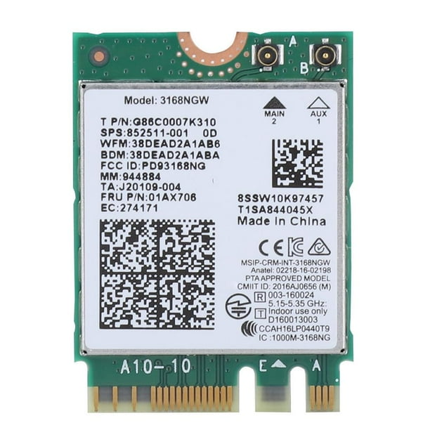 Para Intel 3168Ngw 433Mbps Bluetooth 4.2 Dual Band Ngff M.2 Tarjeta Wifi Inalámbrica sonducket EL006782-00