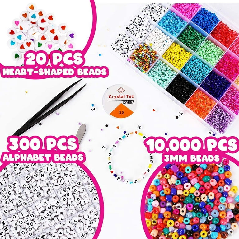 KOTHER 15000+pcs 48 Colors Friendship Bracelets Kit, 4mm Glass Seed Beads  for Bracelets Making Kit with Letter Beads for DIY Crafts Bracelets