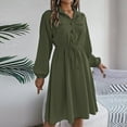 thumbnail image 5 of MaFYtyTPR Clothes Dresses for Women 2025 Women's Fall/Winter Dressy Casual Button Tied Waist Long Sleeved Solid Color Lapel Dress Army Green L, 5 of 9