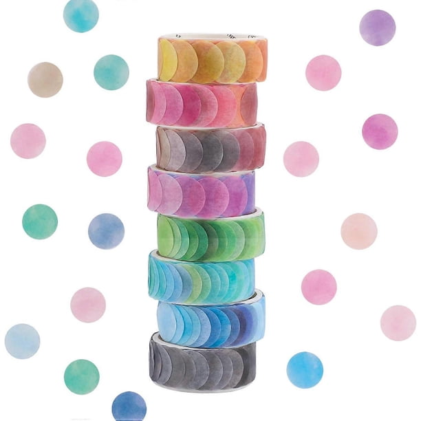 Washi Tape Set,8 Rolls Dot Washi Tape Stickers 800 Pieces Dots Stickers 14mm Width Decorative Tapes Masking Tape for DIY
