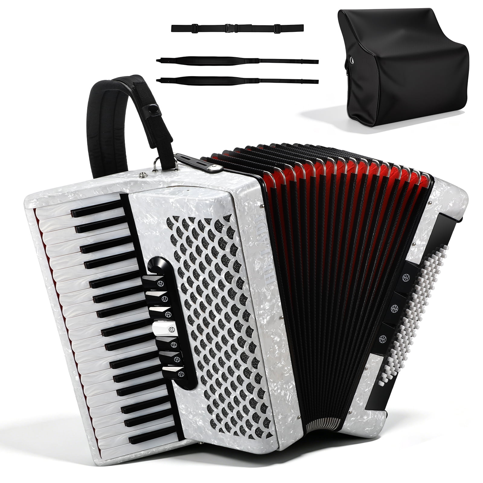 Hemoton 37 Key 96 Bass Accordion, White, Exceptional Sound Range for Musicians, Classes and Live Shows