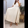 thumbnail image 4 of Vestidos Largos Plisados de Iglesia para Mujer, Informales, de Verano, de Corta, con Cuello Redondo, Sueltos y Vaporosos. Beige XXXL, 4 of 7