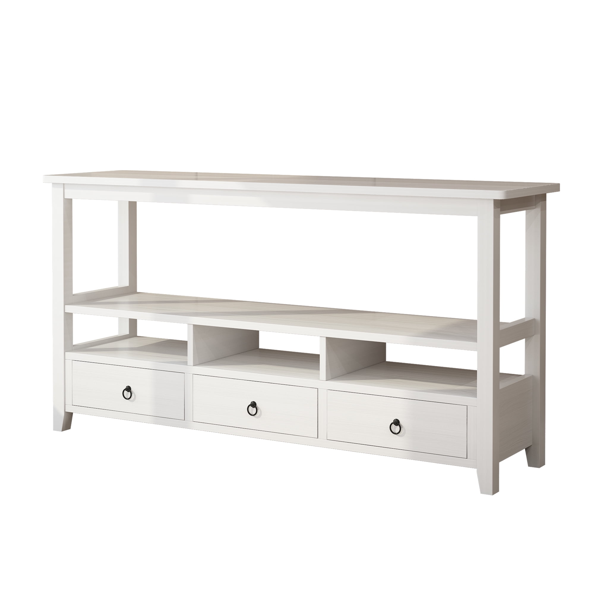 Ktaxon 58" Mid-Century Console Table with 3 Drawers, Sofa Table Entryway Table Living Room Storage Table with 4 Shelves for Hallway, Entry, Foyer, Office, White