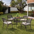 thumbnail image 6 of Nuu Garden Cast Aluminum Outdoor 5-Piece Patio Dining Set, Patio Bistro Furniture Set, 4 Patio Chairs with Cushions, Dining Table with Umbrella Hole, Black and Beige, 6 of 9