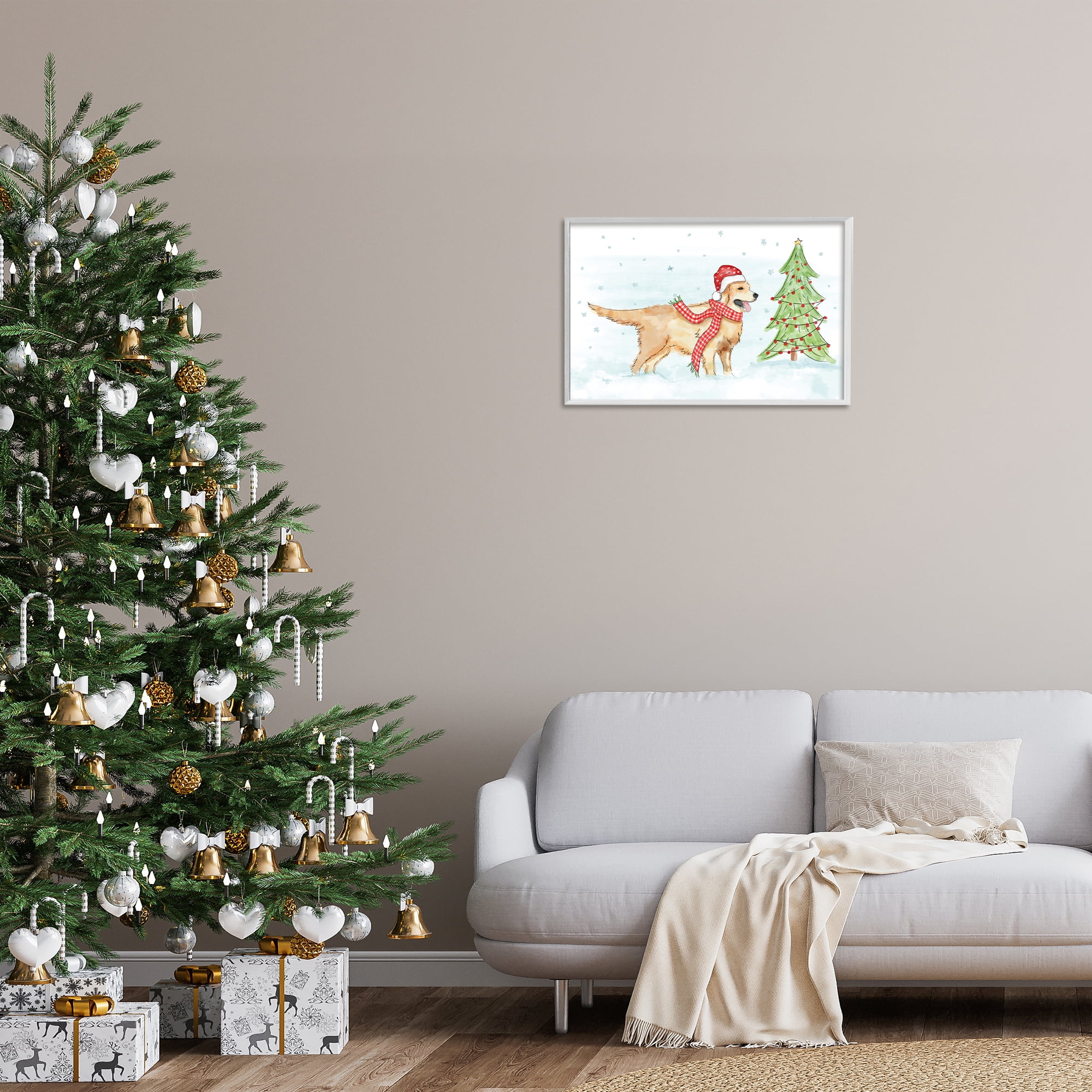 Stupell Industries Snowy Labrador Scene Holiday Painting White Framed Art Prints Wall Art, 24 x 16