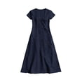 thumbnail image 4 of Women's Cotton Linen Midi Dress Summer Short Sleeve V‑Neck Asymmetrical Button Casual Dress with Side Pockets Navy M(M), 4 of 6