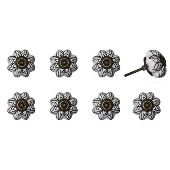 HomeRoots 544446 Black & White Ceramic & Metal Drawer Pull Knobs - Set of 8