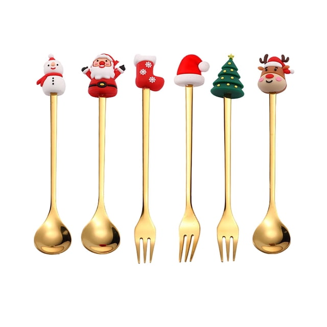 DOLITY Christmas Set Tasting Set Pastry Fork and Teaspoon Gold 6Pcs